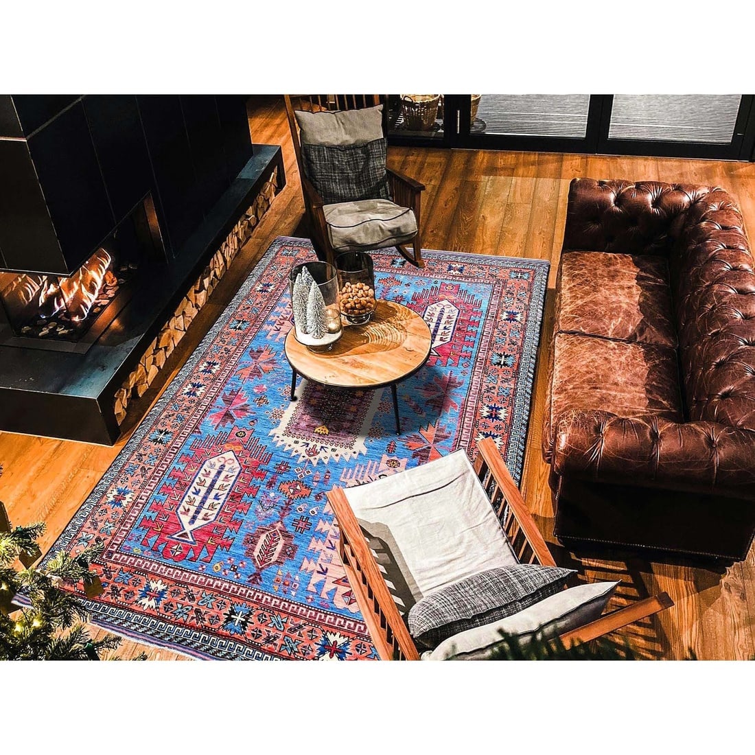 Blue Afghan Ersari with Caucasian Design Revival Hand Knotted Wool Rug - 2