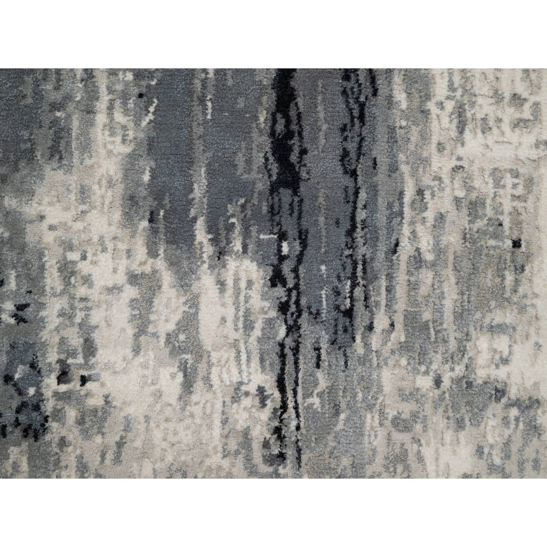 Sable Black Abstract Design Wool and Silk Hand Knotted Runner Rug - 5