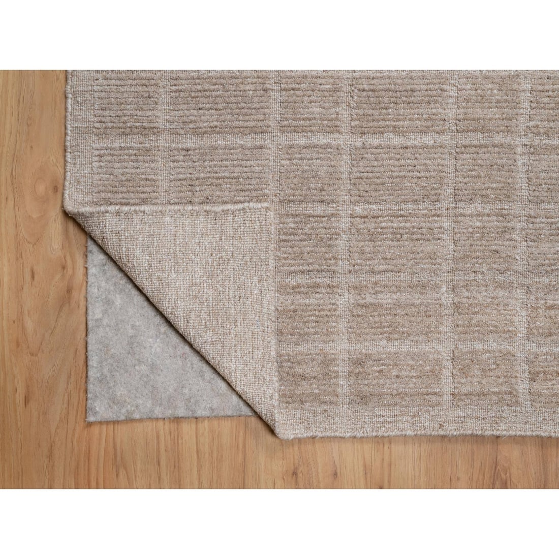 Beaver Brown Hand Loomed Modern Grid Pattern Natural Wool Oriental Rug - 4