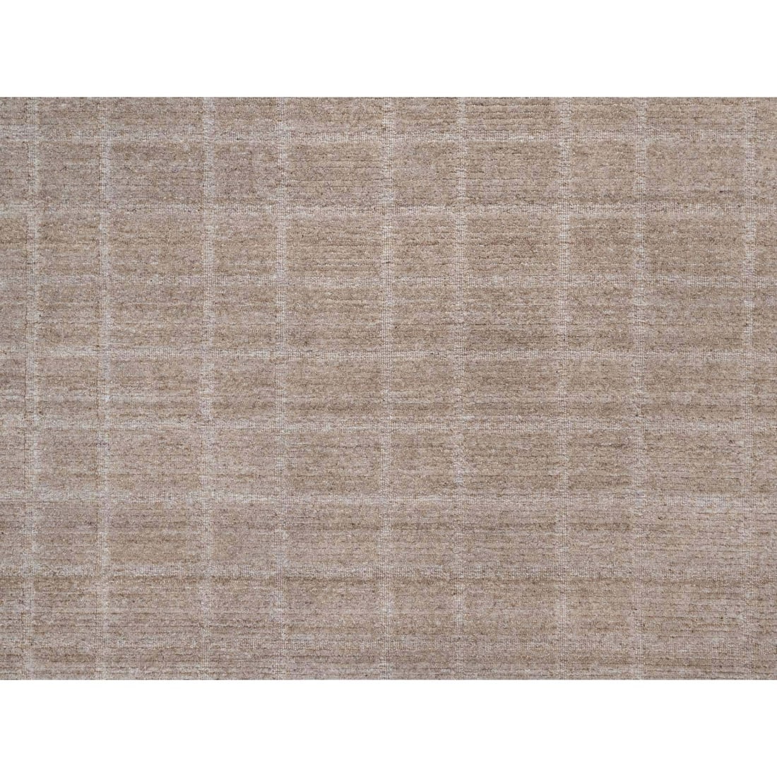 Beaver Brown Hand Loomed Modern Grid Pattern Natural Wool Oriental Rug - 8