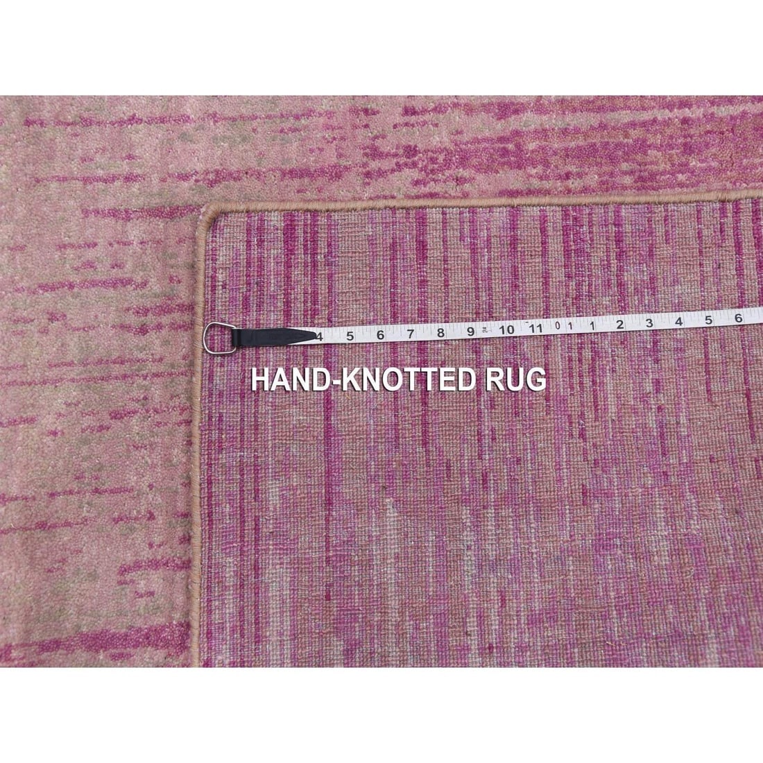 Natural Wool Pink Vertical Ombre Design Hand Knotted Oriental Rug - 7