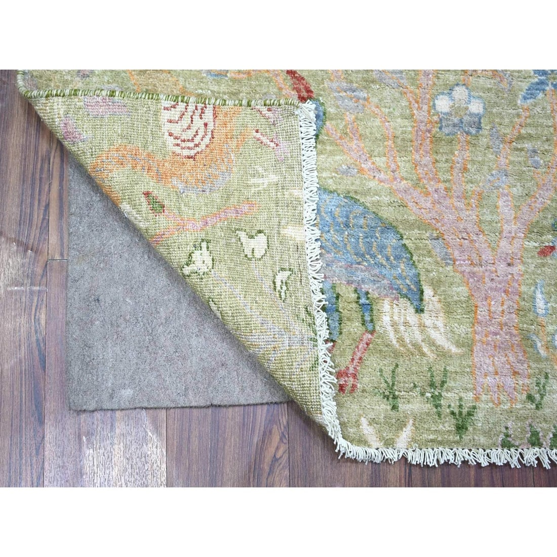 Reseda Green Pure Wool Hand Knotted Afghan Peshawar Oriental Rug - 2