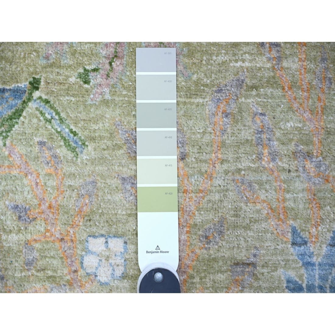 Reseda Green Pure Wool Hand Knotted Afghan Peshawar Oriental Rug - 3