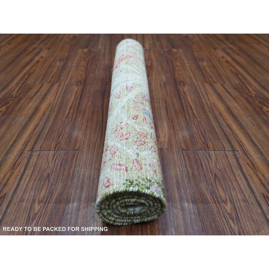 Reseda Green Pure Wool Hand Knotted Afghan Peshawar Oriental Rug - 4