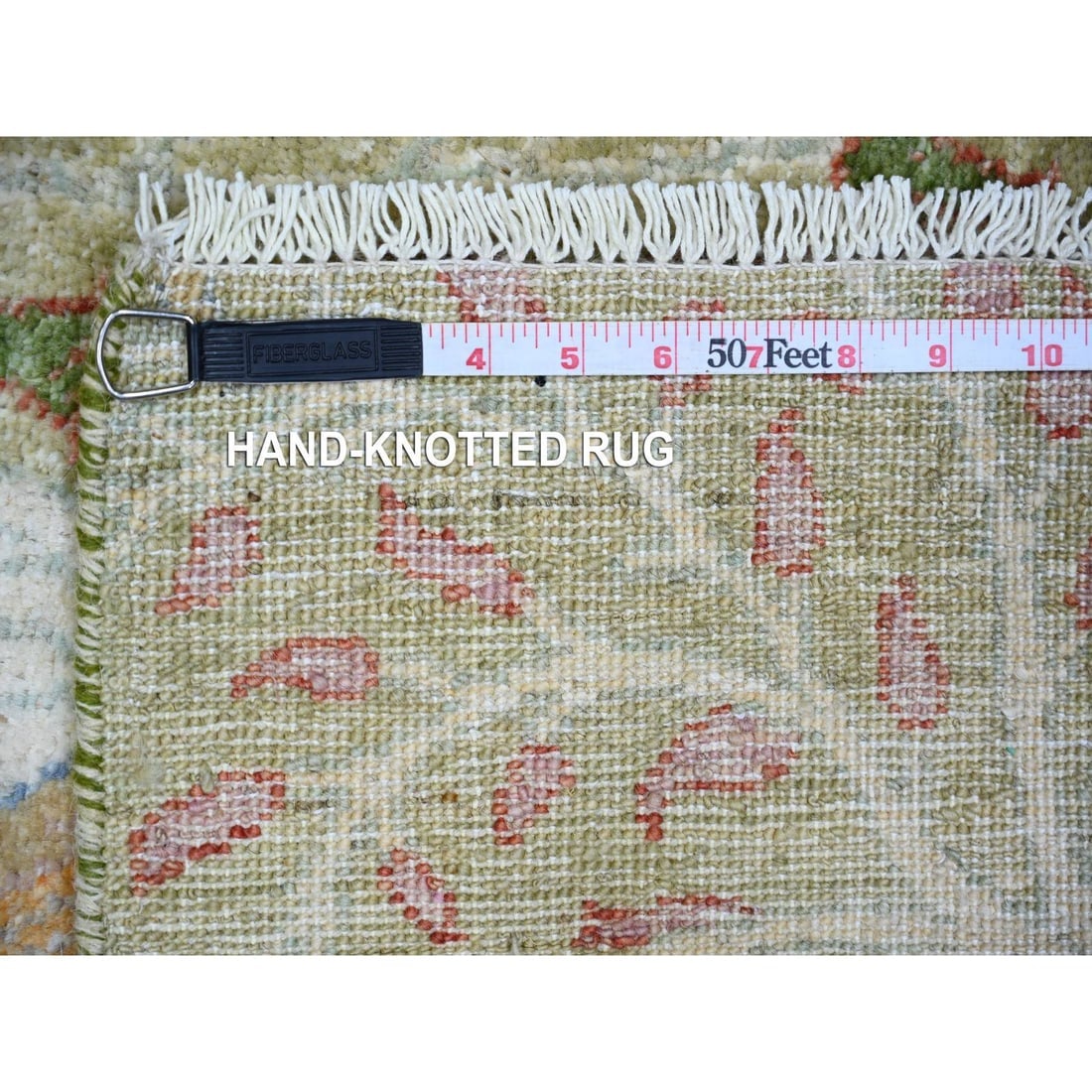 Reseda Green Pure Wool Hand Knotted Afghan Peshawar Oriental Rug - 6