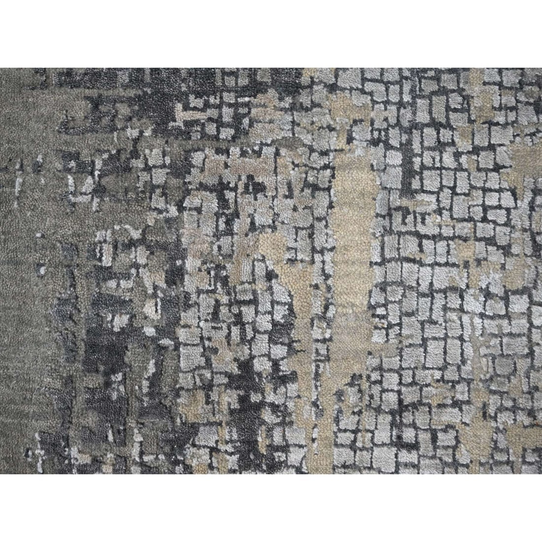Cloud Gray, Hand Knotted, Abstract Design, Wool and Silk, Round Rug - 5