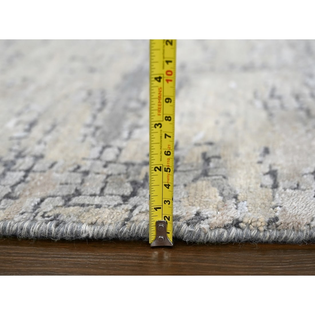 Cloud Gray, Hand Knotted, Abstract Design, Wool and Silk, Round Rug - 7