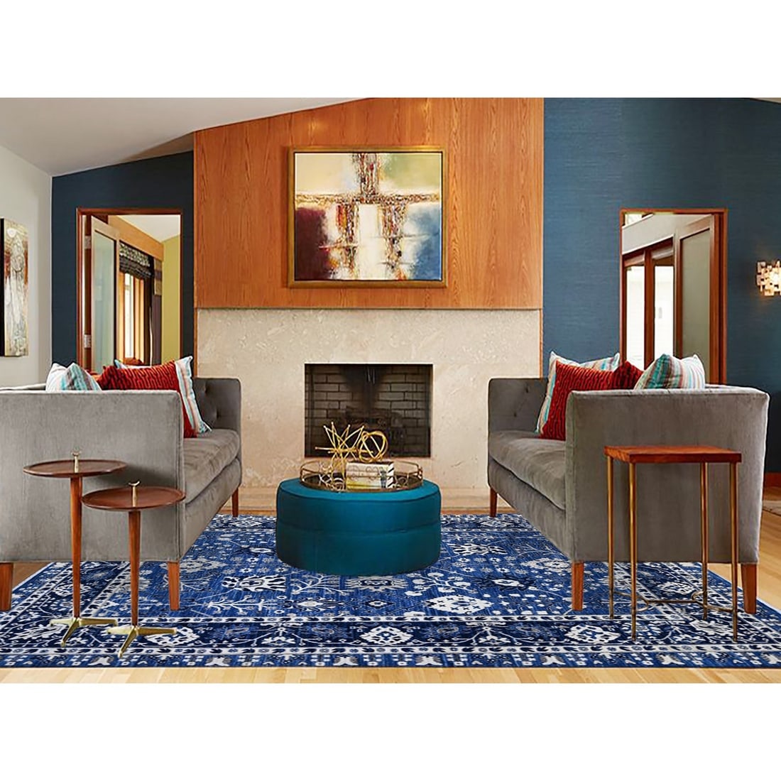 Blue Yonder Soft Wool Fine Peshawar With Mahal Design Oriental Rug - 2