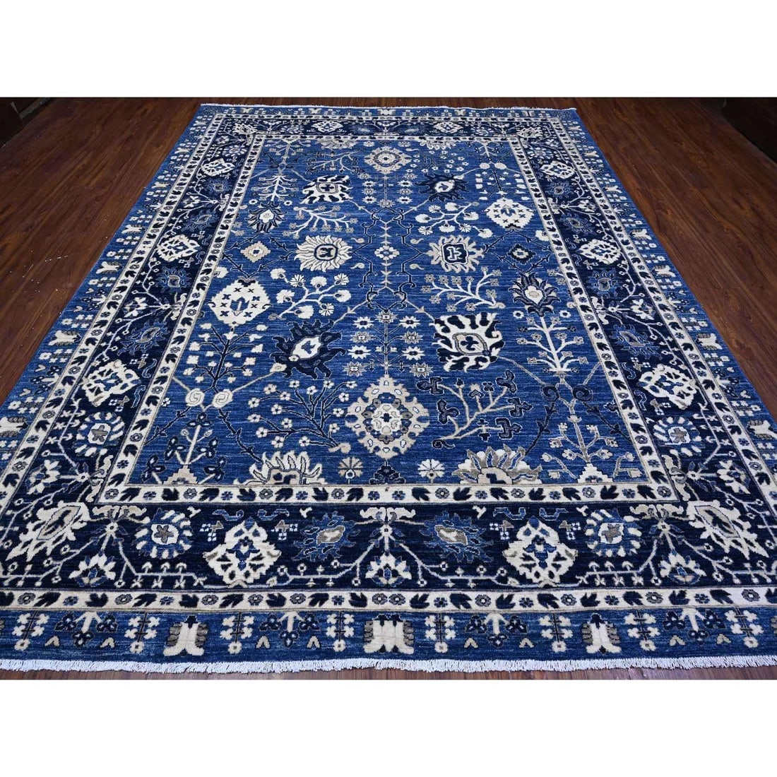 Blue Yonder Soft Wool Fine Peshawar With Mahal Design Oriental Rug - 3