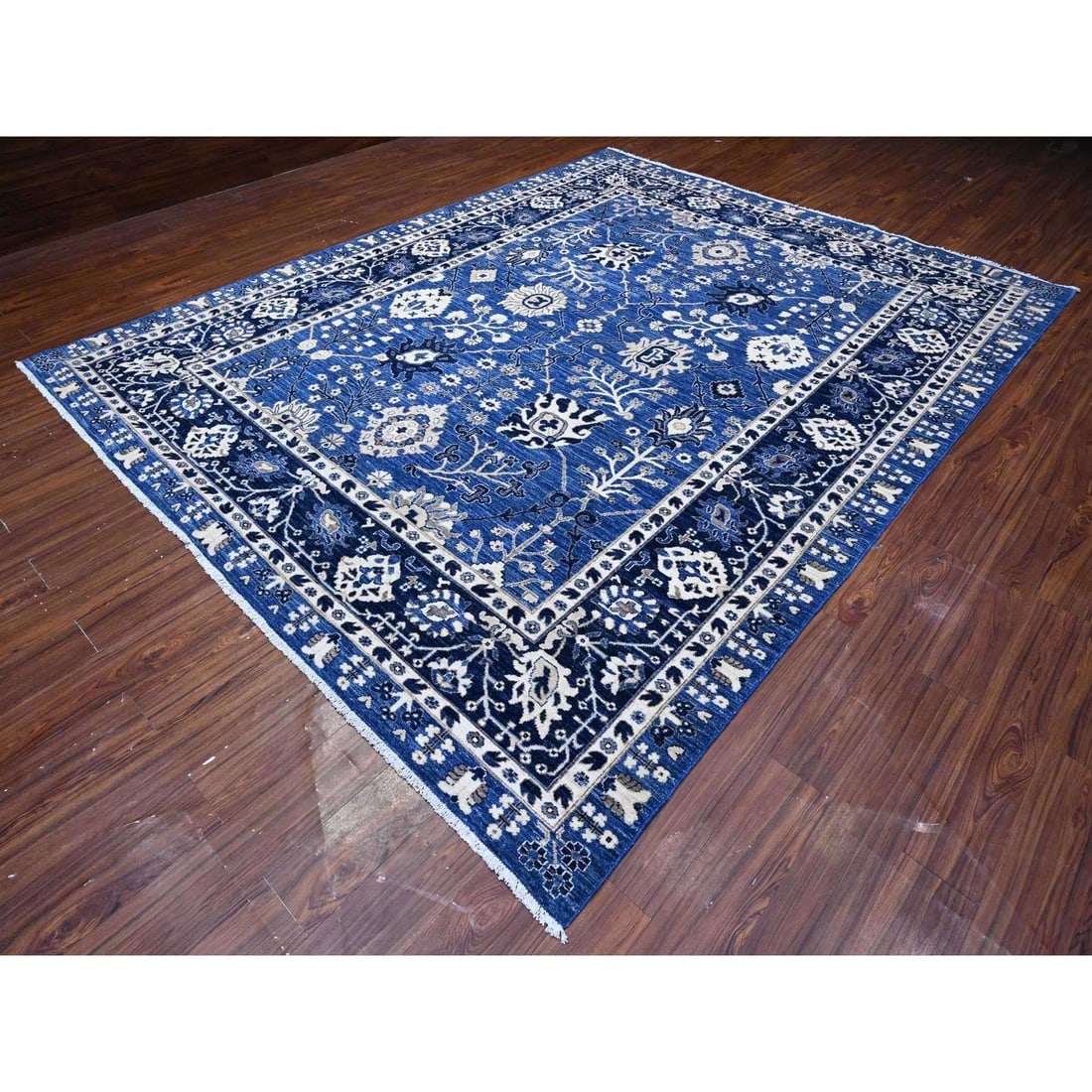 Blue Yonder Soft Wool Fine Peshawar With Mahal Design Oriental Rug - 4