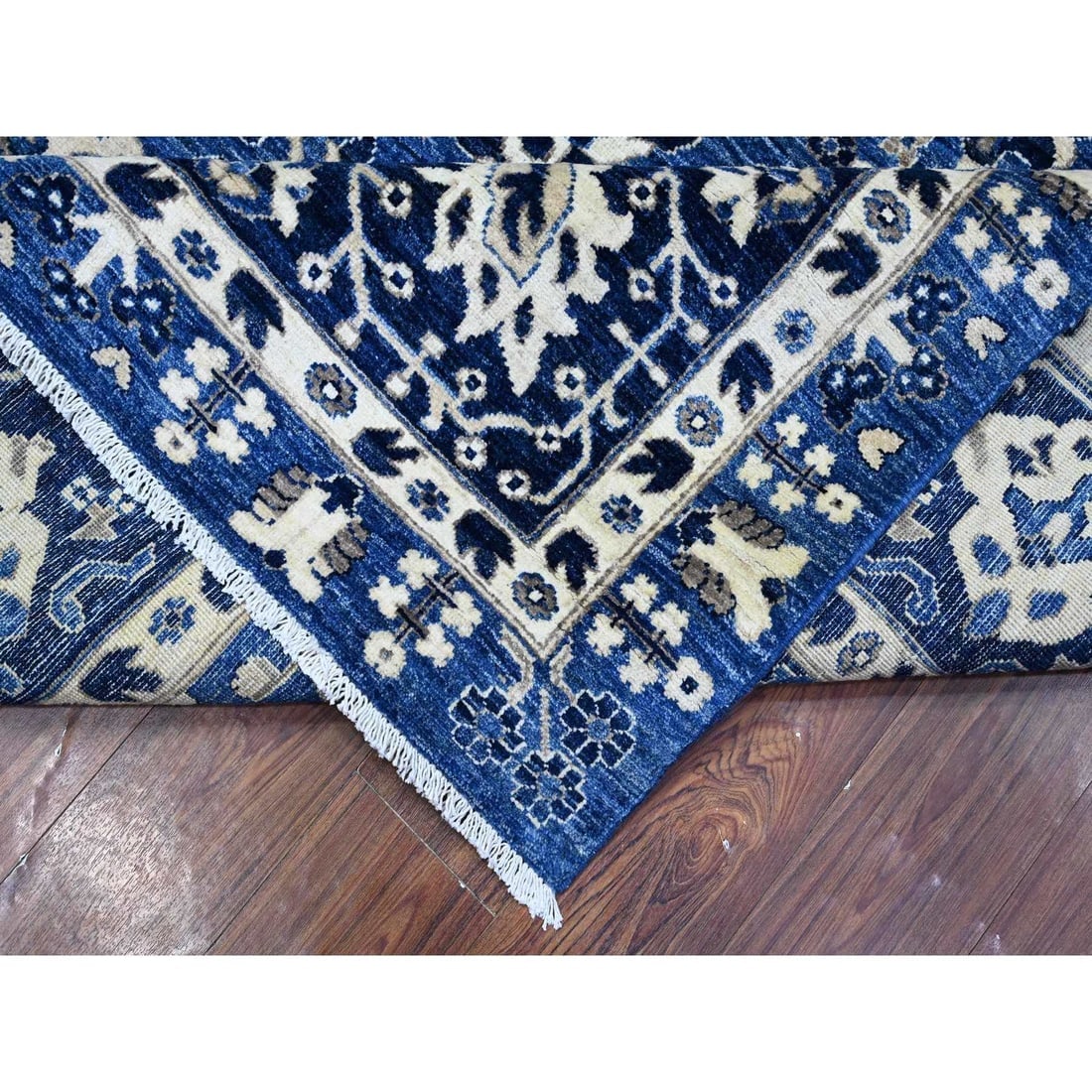 Blue Yonder Soft Wool Fine Peshawar With Mahal Design Oriental Rug - 7