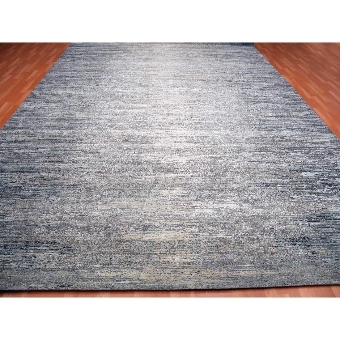 Blue Oceanic Pure Silk and Wool Hand Knotted Oriental Oversized Rug - 3