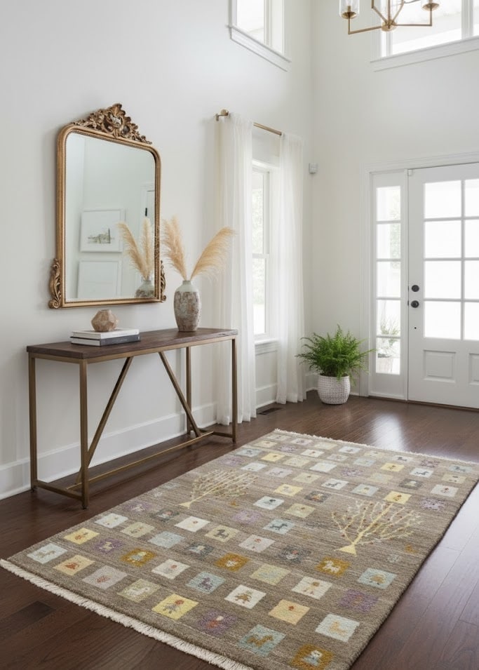 Brown Tribal Checkered 4X6 Indo-Gabbeh Oriental Rug - 2