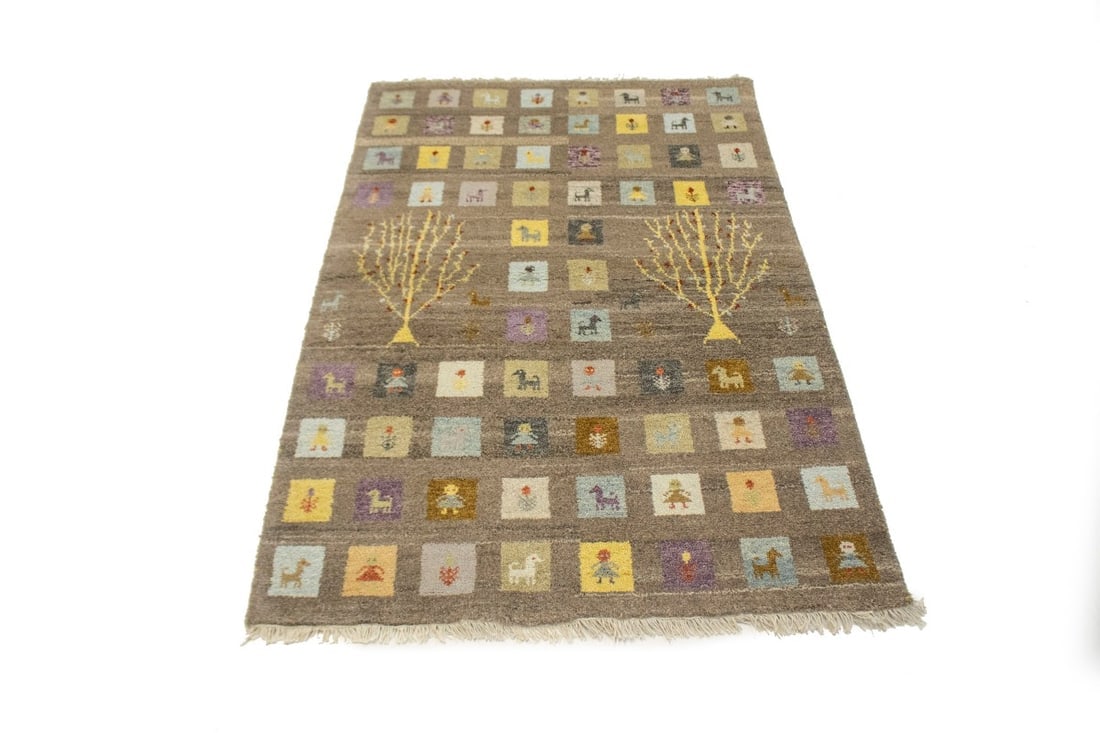 Brown Tribal Checkered 4X6 Indo-Gabbeh Oriental Rug - 3