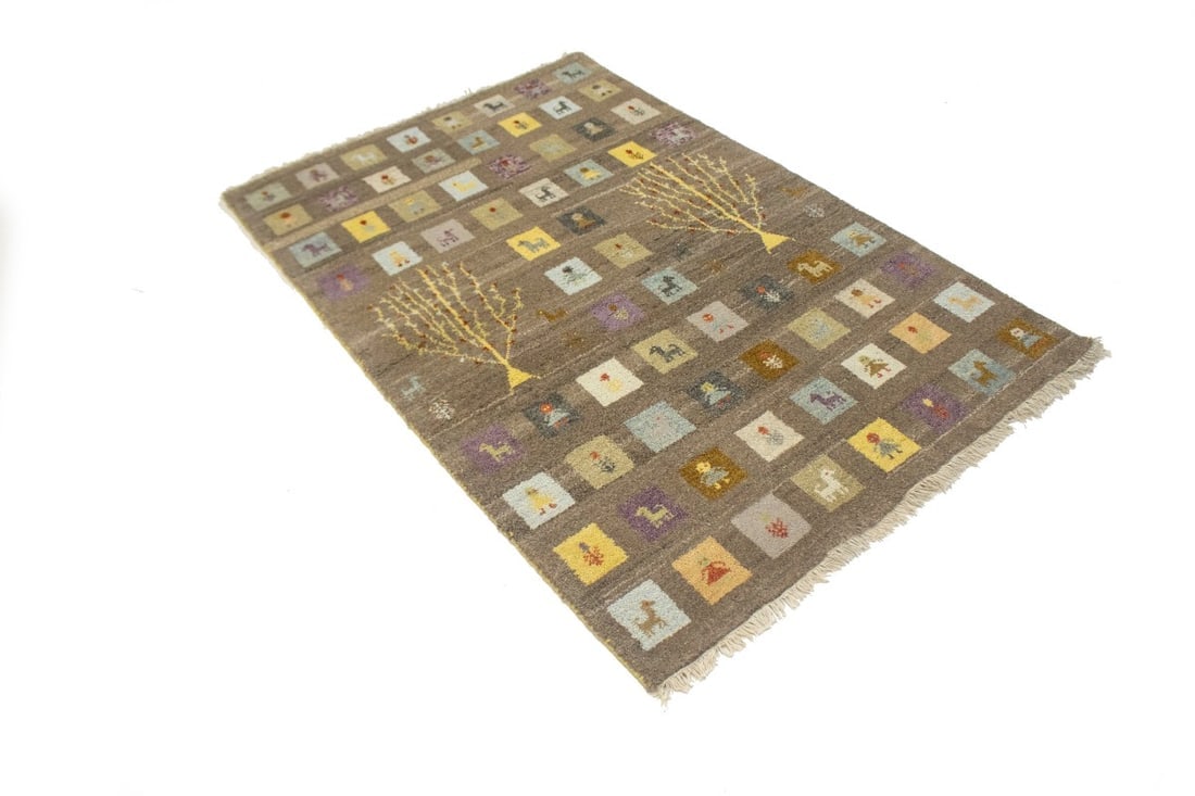 Brown Tribal Checkered 4X6 Indo-Gabbeh Oriental Rug - 4