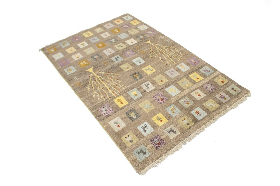 Brown Tribal Checkered 4X6 Indo-Gabbeh Oriental Rug - 5