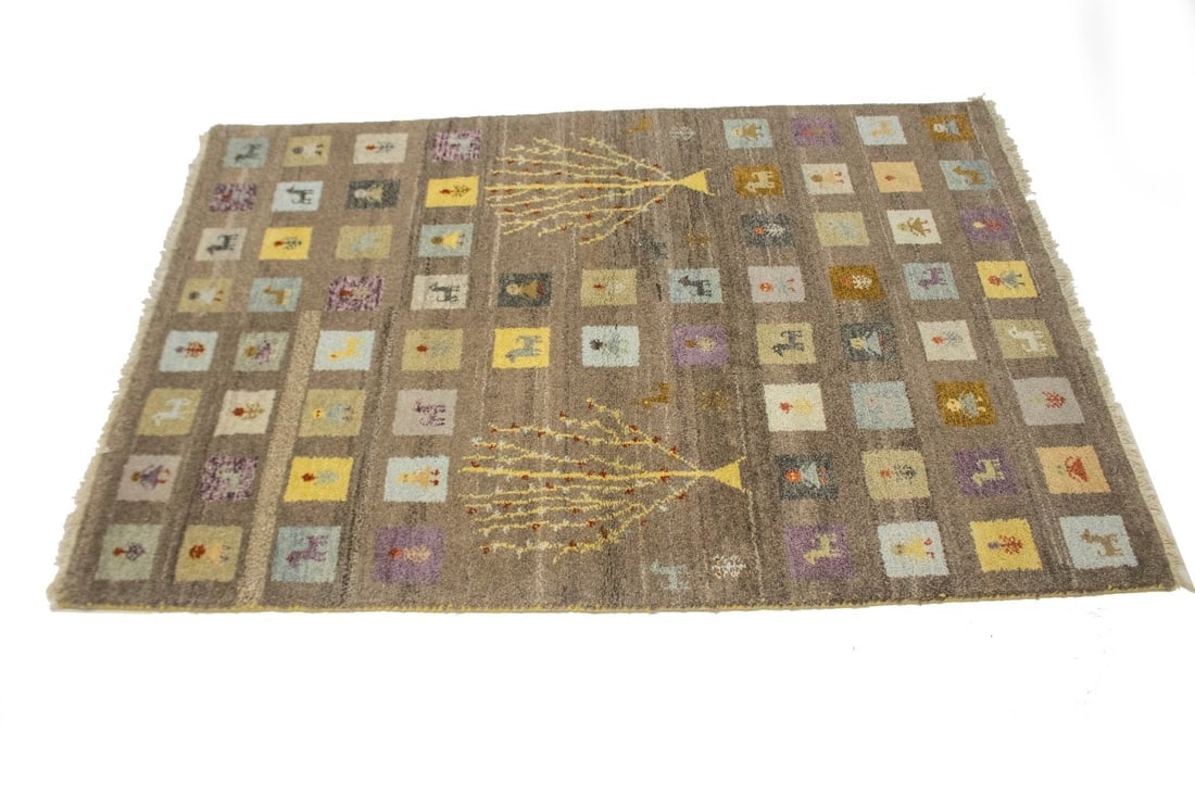 Brown Tribal Checkered 4X6 Indo-Gabbeh Oriental Rug - 6