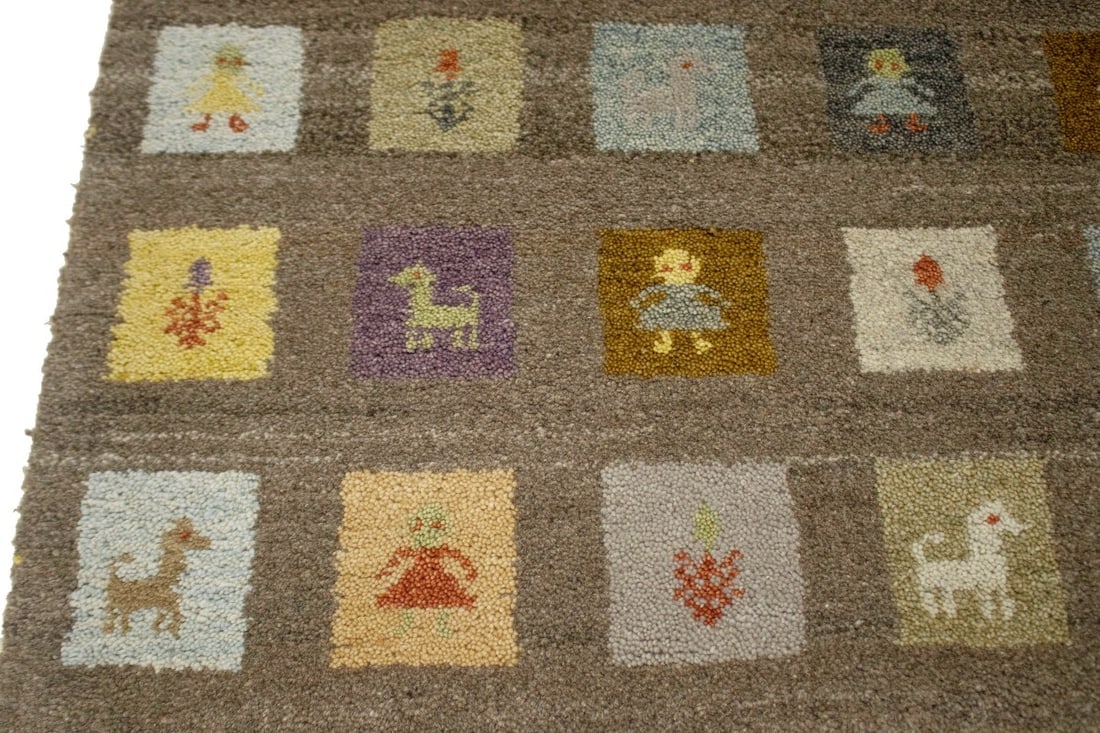 Brown Tribal Checkered 4X6 Indo-Gabbeh Oriental Rug - 7