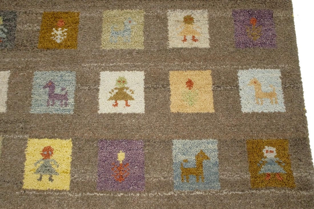 Brown Tribal Checkered 4X6 Indo-Gabbeh Oriental Rug - 8