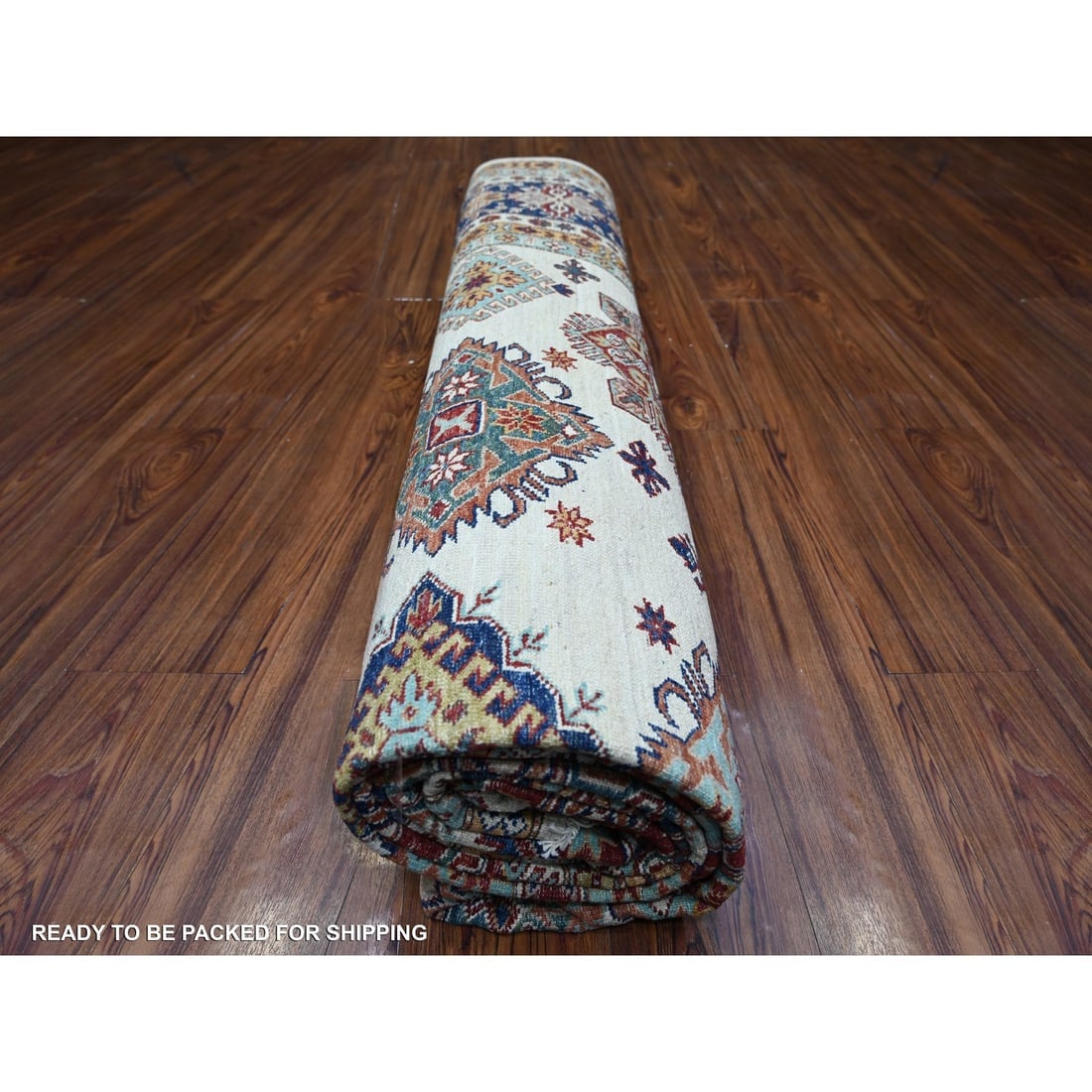 Smoky White Wool Hand Knotted Afghan Super Kazak Oriental Rug - 9