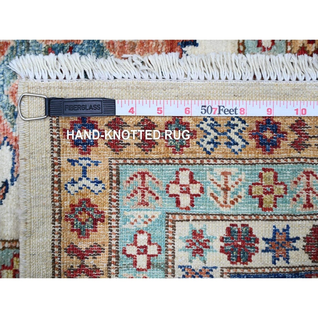 Smoky White Wool Hand Knotted Afghan Super Kazak Oriental Rug - 11