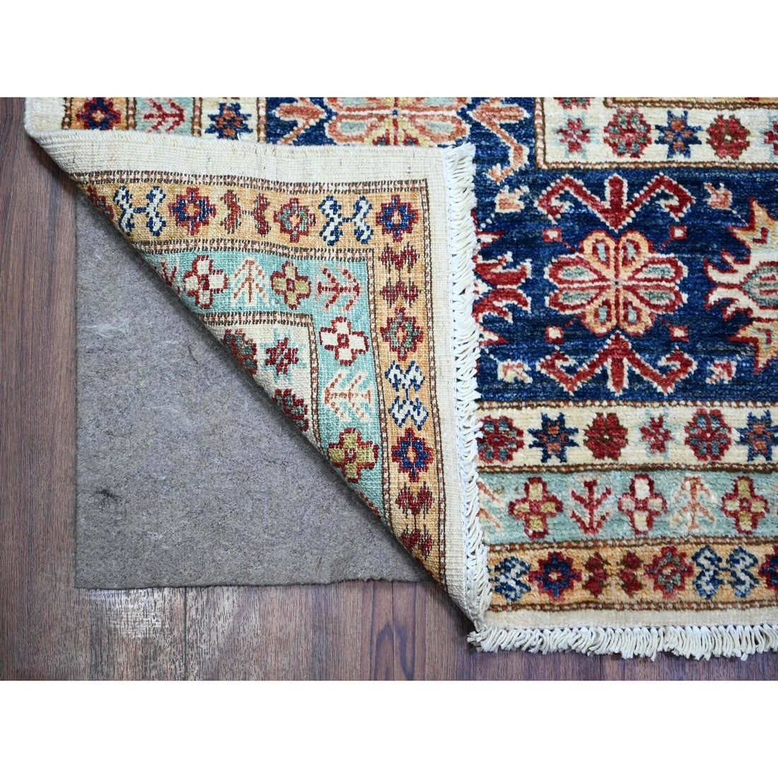 Smoky White Wool Hand Knotted Afghan Super Kazak Oriental Rug - 4