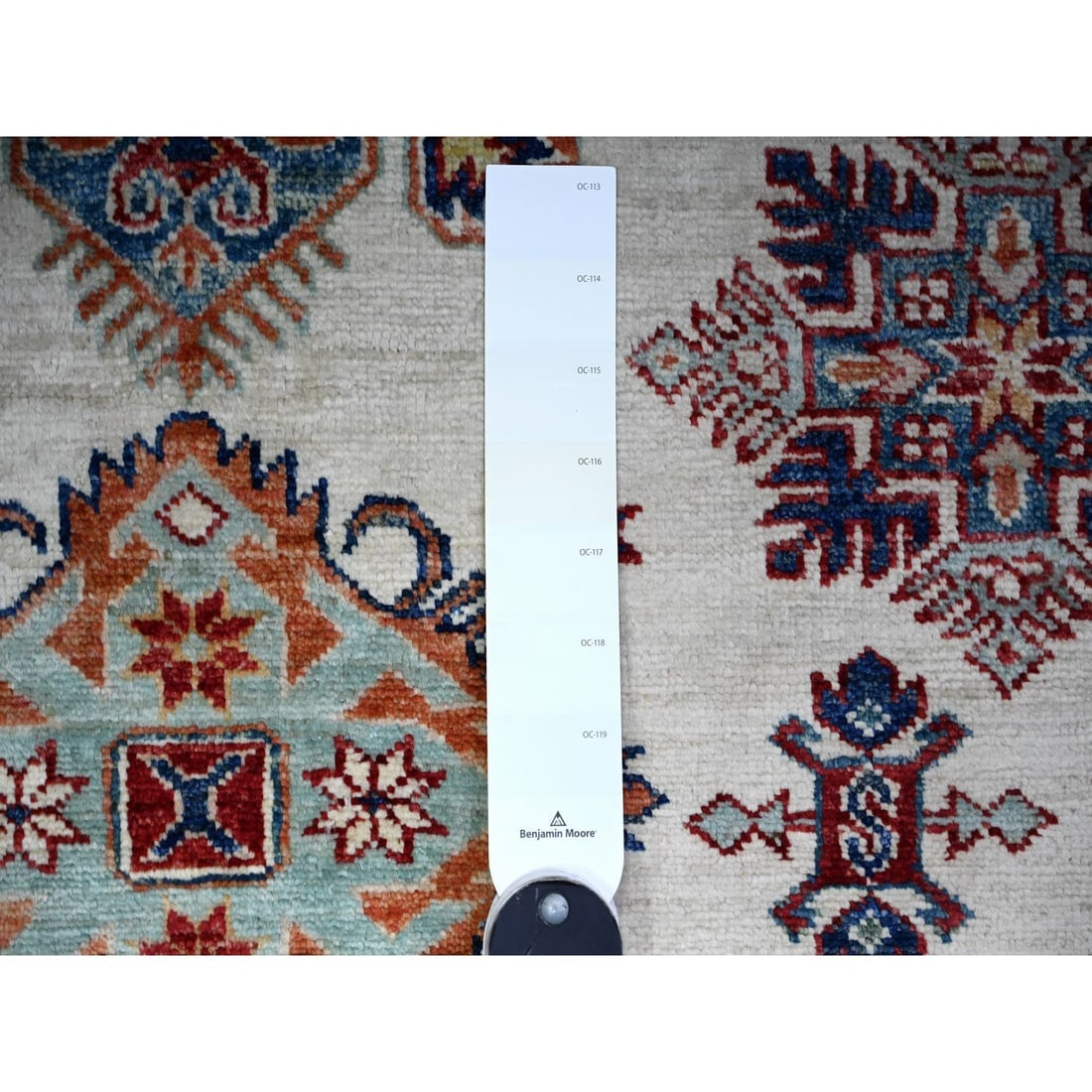 Smoky White Wool Hand Knotted Afghan Super Kazak Oriental Rug - 7