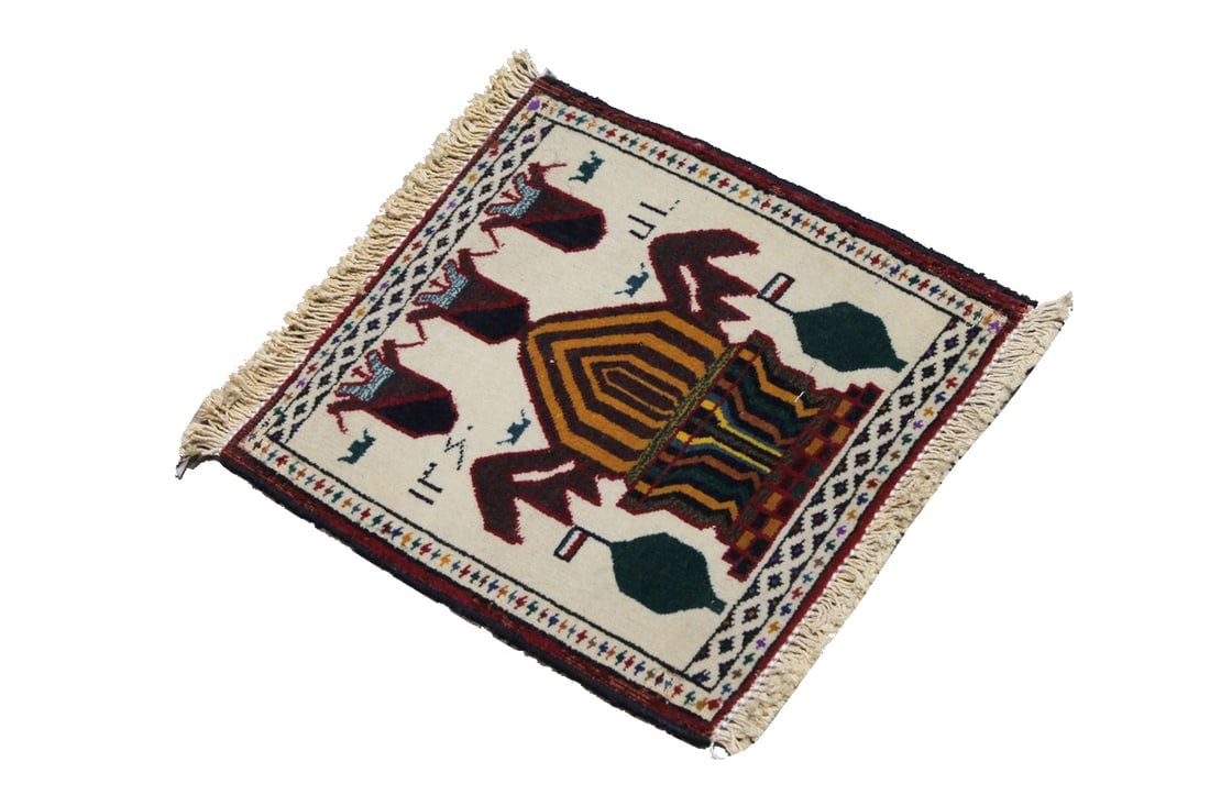 Ivory Tribal 1X1 Balouch Persian Square Rug - 4