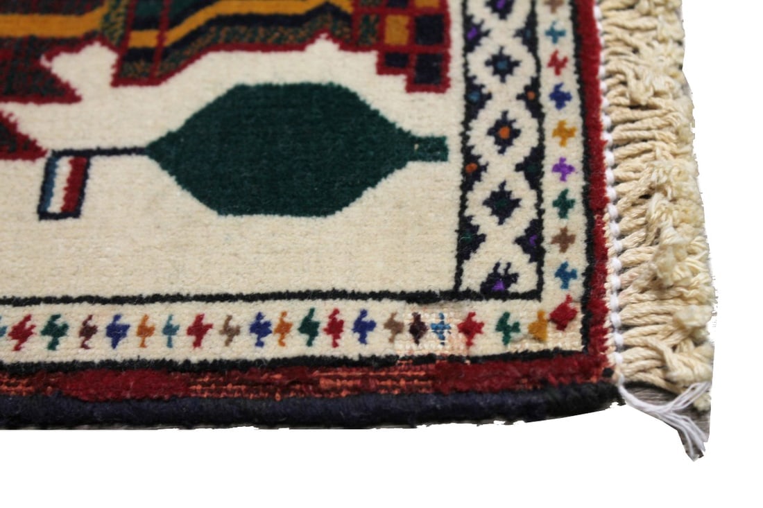 Ivory Tribal 1X1 Balouch Persian Square Rug - 6