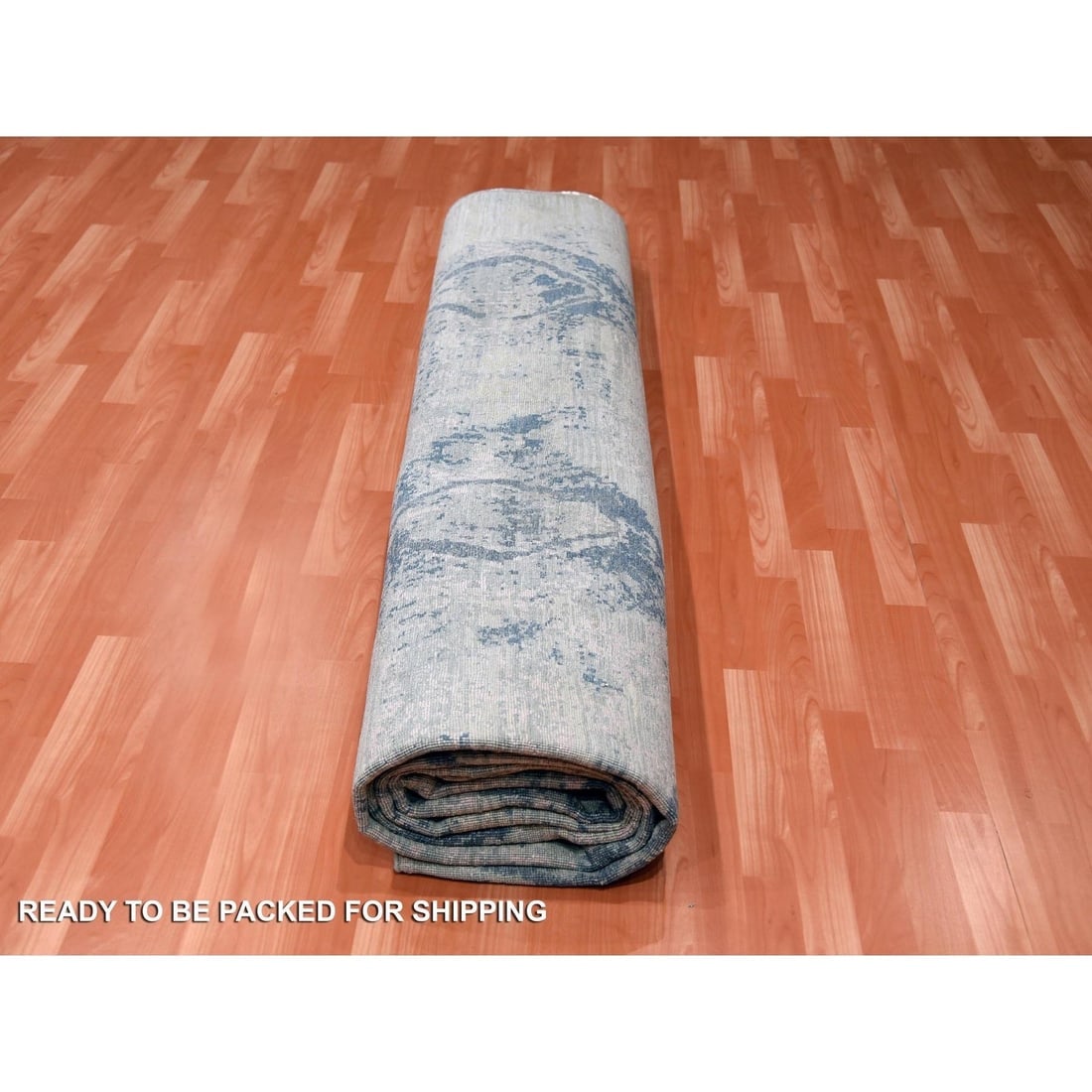Hand Knotted Ivory with Pastels Modern Silk with Textured Wool Rug - 9