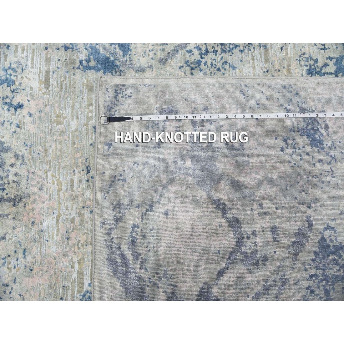 Hand Knotted Ivory with Pastels Modern Silk with Textured Wool Rug - 11