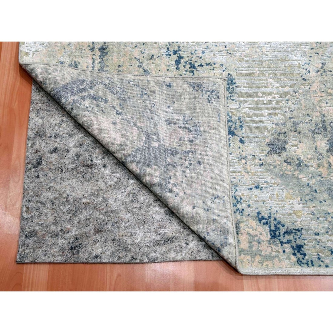 Hand Knotted Ivory with Pastels Modern Silk with Textured Wool Rug - 4