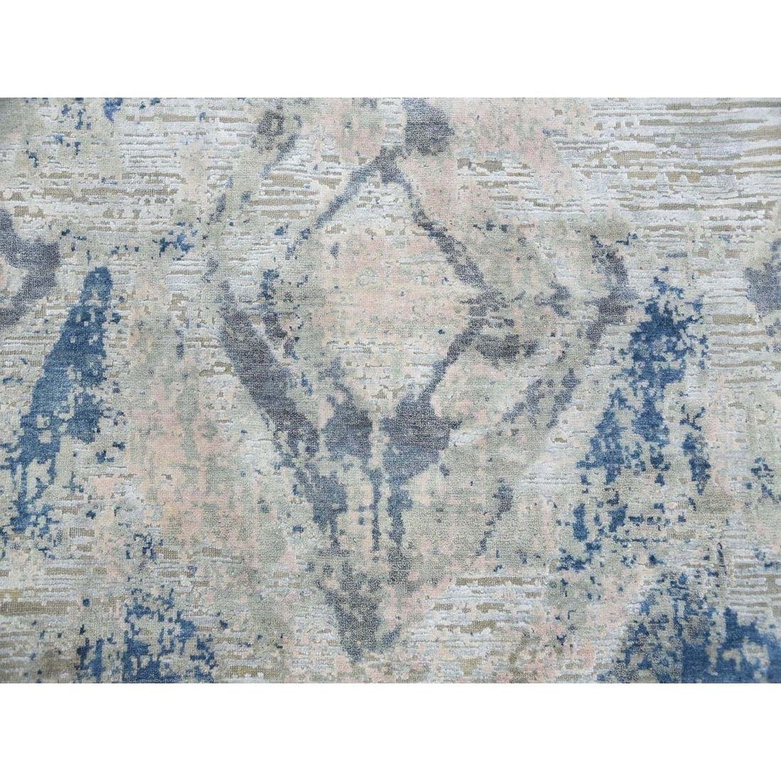 Hand Knotted Ivory with Pastels Modern Silk with Textured Wool Rug - 8