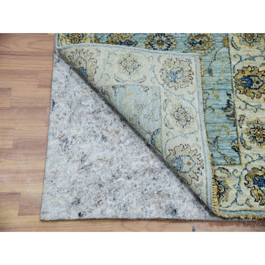Iced Aqua Blue Wool Hand Knotted Shah Abbas Design XL Runner Rug - 3