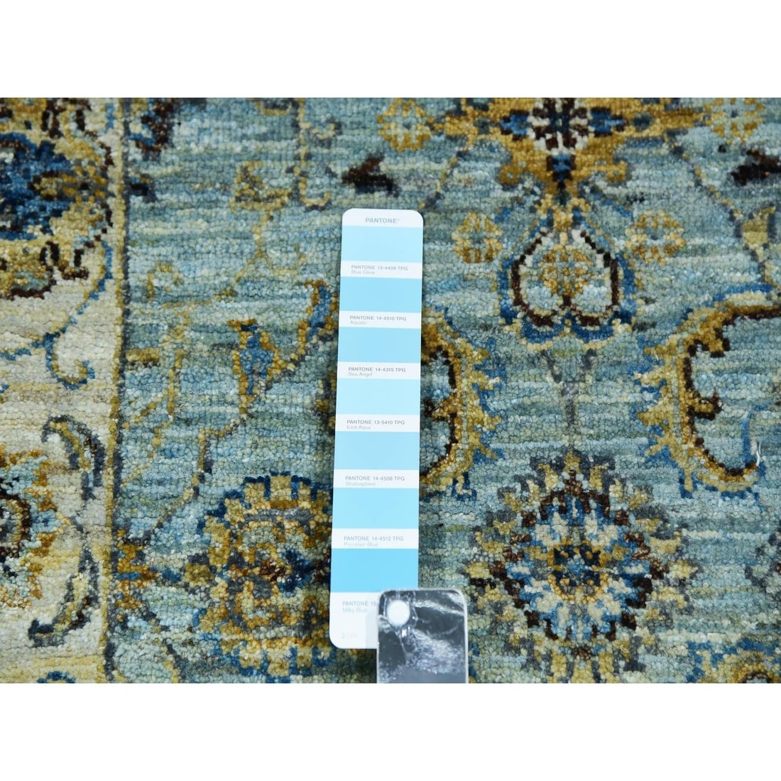 Iced Aqua Blue Wool Hand Knotted Shah Abbas Design XL Runner Rug - 4