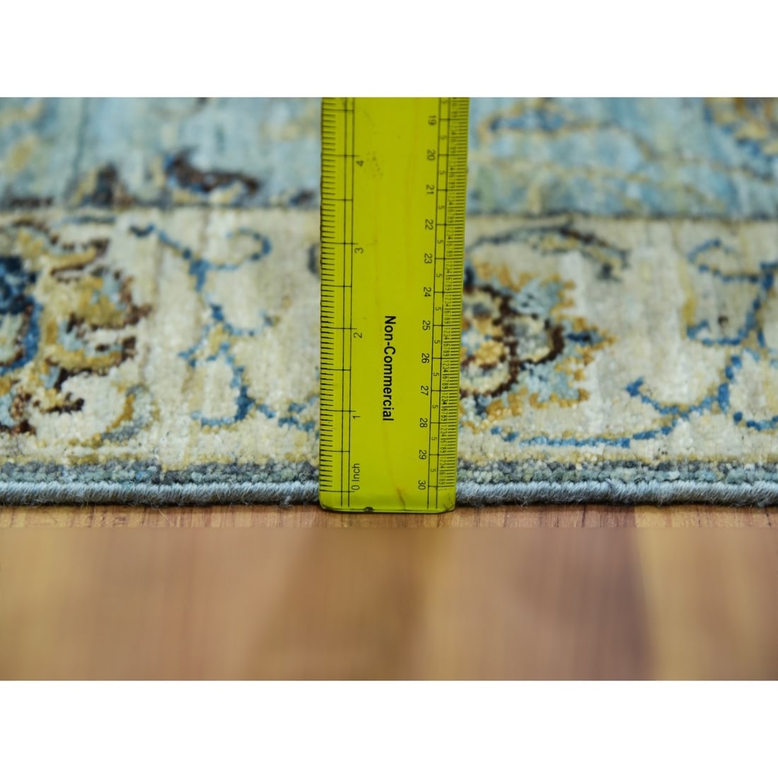 Iced Aqua Blue Wool Hand Knotted Shah Abbas Design XL Runner Rug - 6