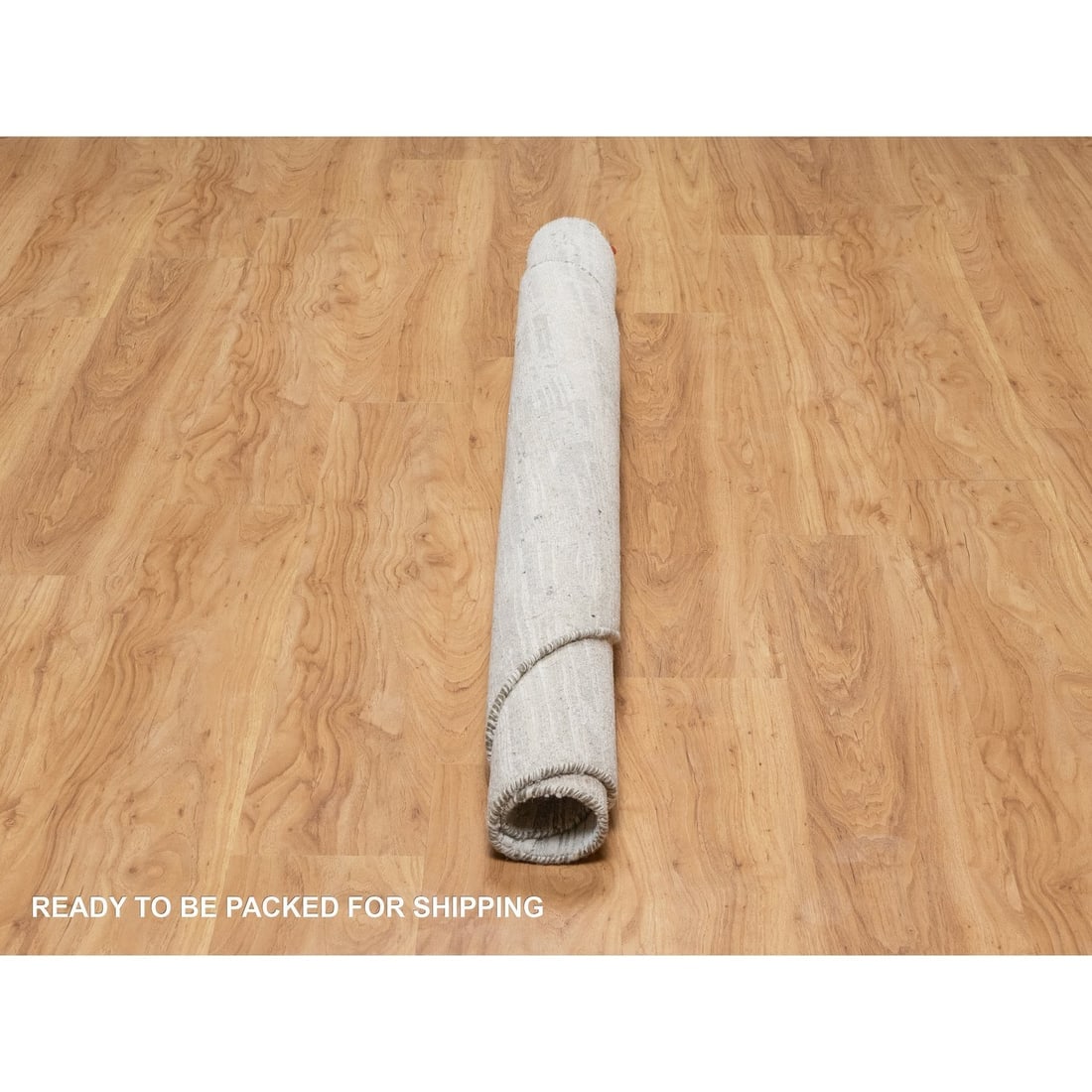 Platinum Gray, Modern, Undyed Natural Wool Hand Knotted Round Rug - 6