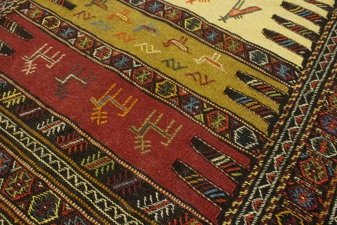 Golden Beige Tribal 3X6 Sumak Herati Persian Rug - 13