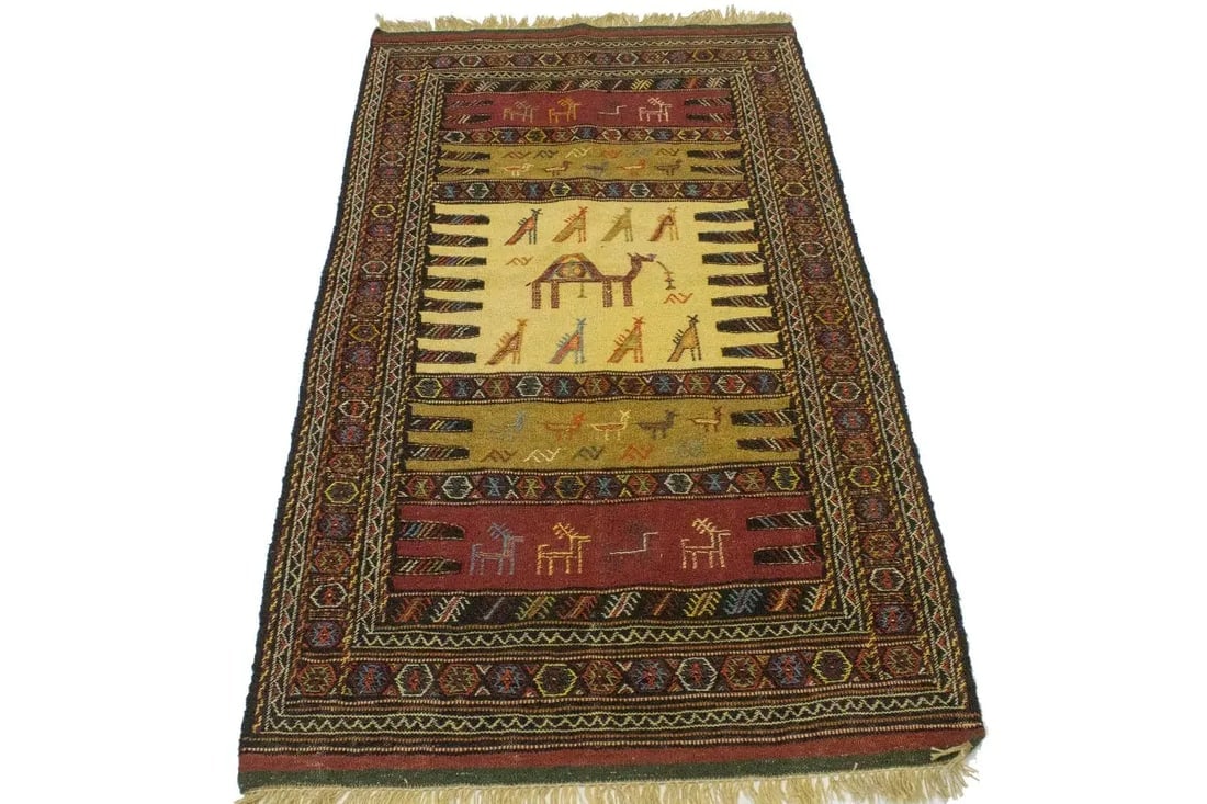 Golden Beige Tribal 3X6 Sumak Herati Persian Rug - 3
