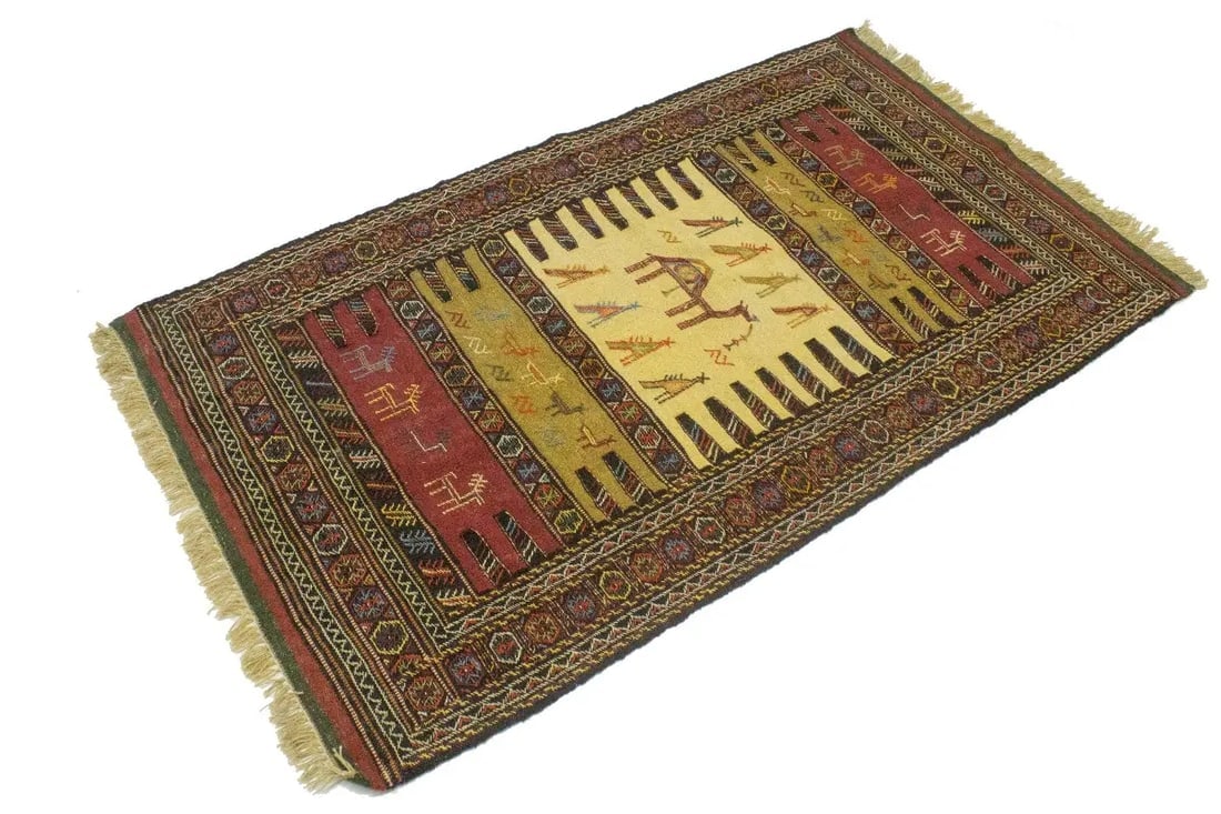 Golden Beige Tribal 3X6 Sumak Herati Persian Rug - 4
