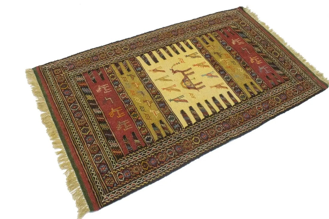 Golden Beige Tribal 3X6 Sumak Herati Persian Rug - 5
