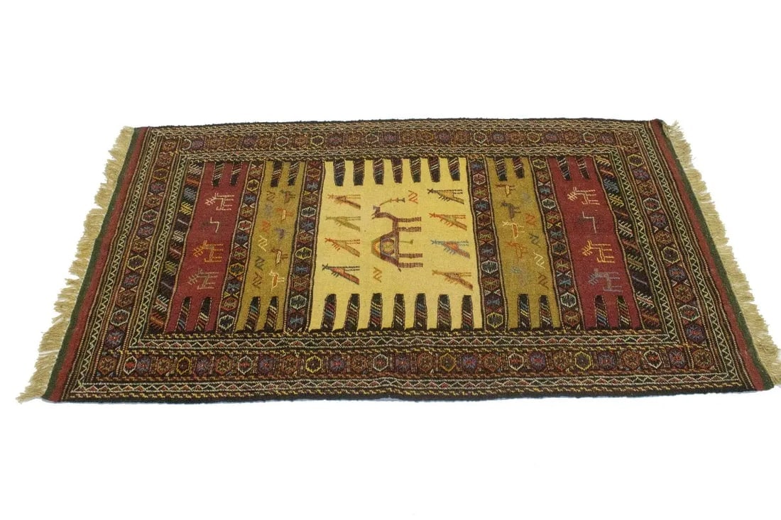 Golden Beige Tribal 3X6 Sumak Herati Persian Rug - 6