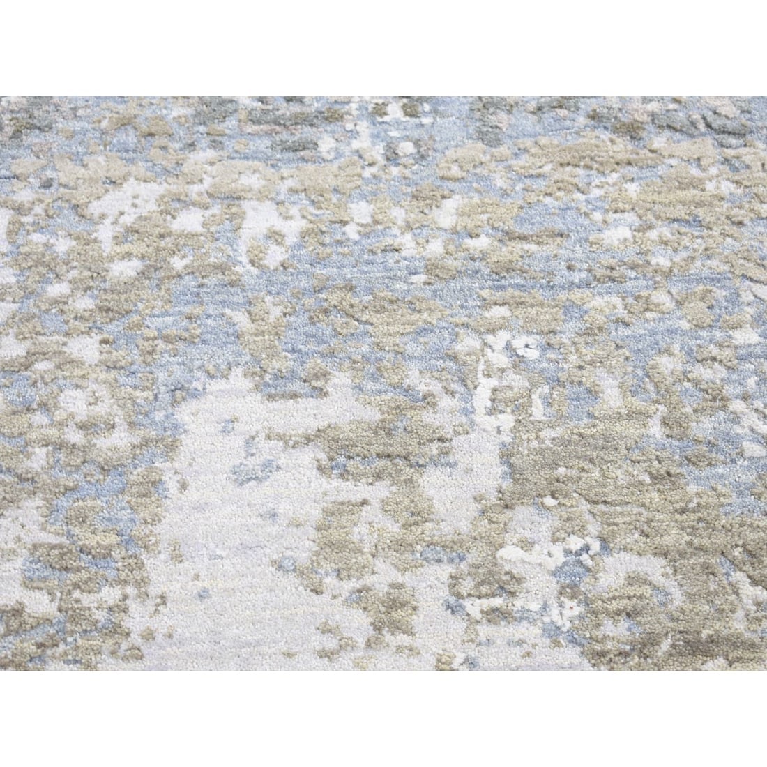 Gray, Pure Wool Modern Abstract Design, Hand Knotted, Runner Rug - 2