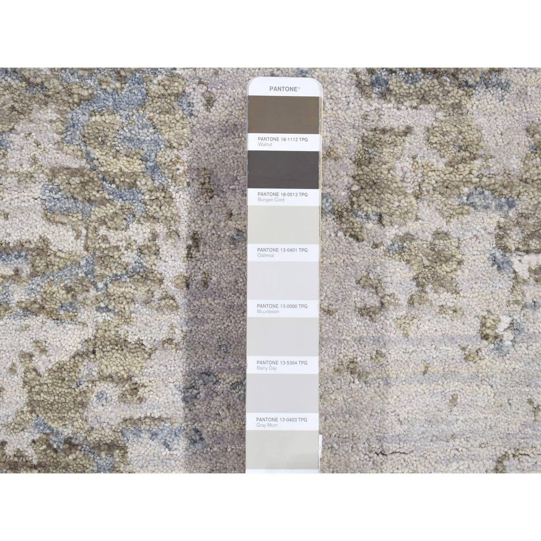 Gray, Pure Wool Modern Abstract Design, Hand Knotted, Runner Rug - 3