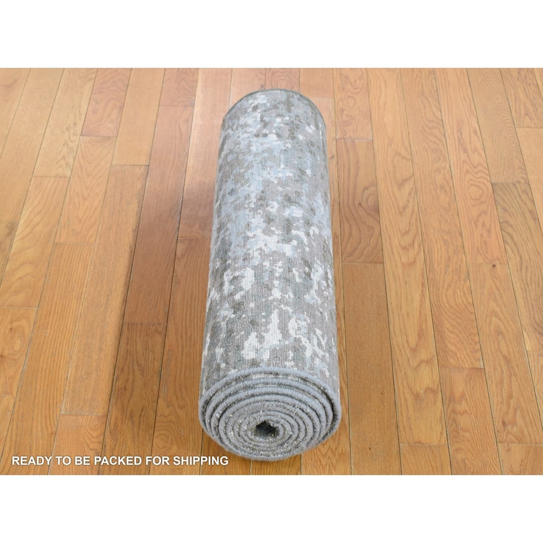 Gray, Pure Wool Modern Abstract Design, Hand Knotted, Runner Rug - 6