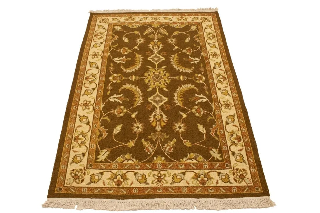 Dark Brown Floral 4X6 Sumak Oriental Rug - 3