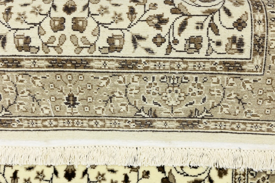 Cream Beige Floral 3X3 Kirman Oriental Square Rug - 16