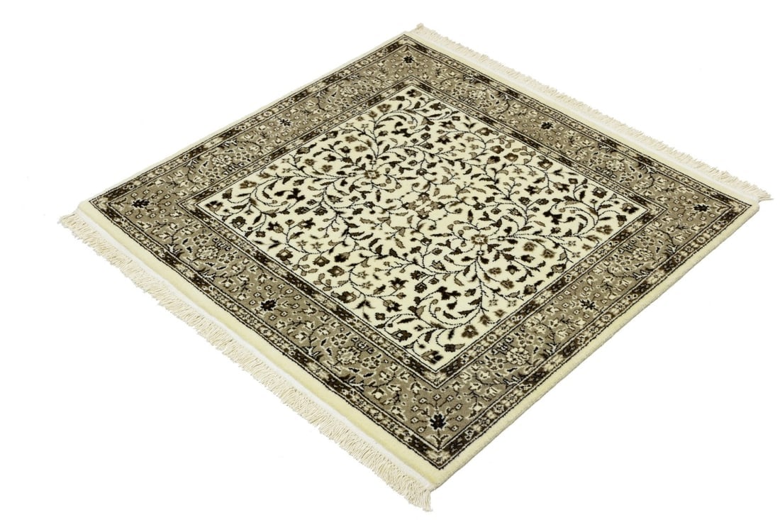 Cream Beige Floral 3X3 Kirman Oriental Square Rug - 4