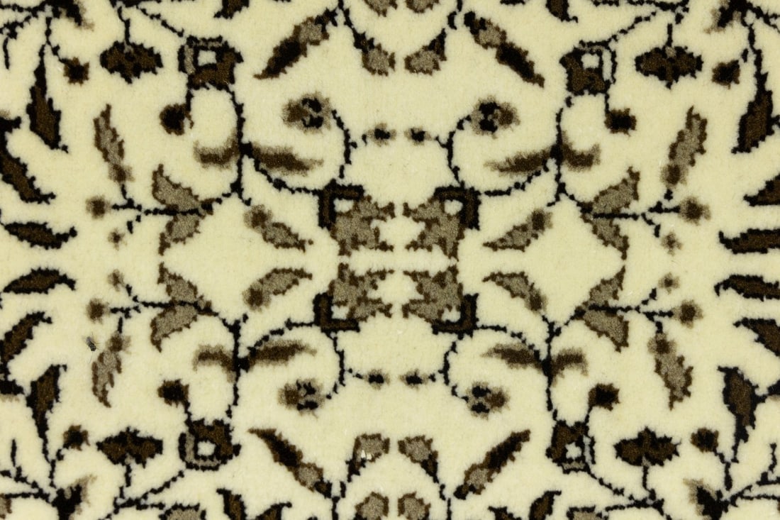 Cream Beige Floral 3X3 Kirman Oriental Square Rug - 9