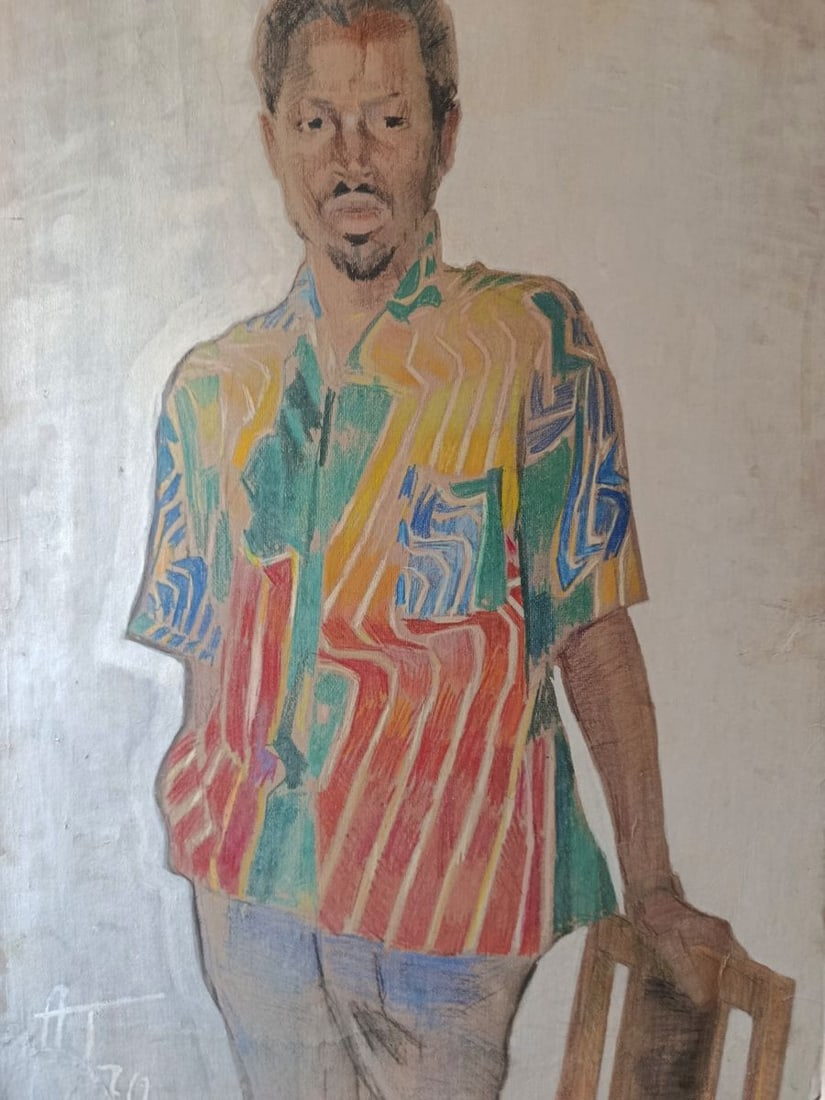Pastel painting Portrait of a man in a colorful shirt Unknown artist - 7